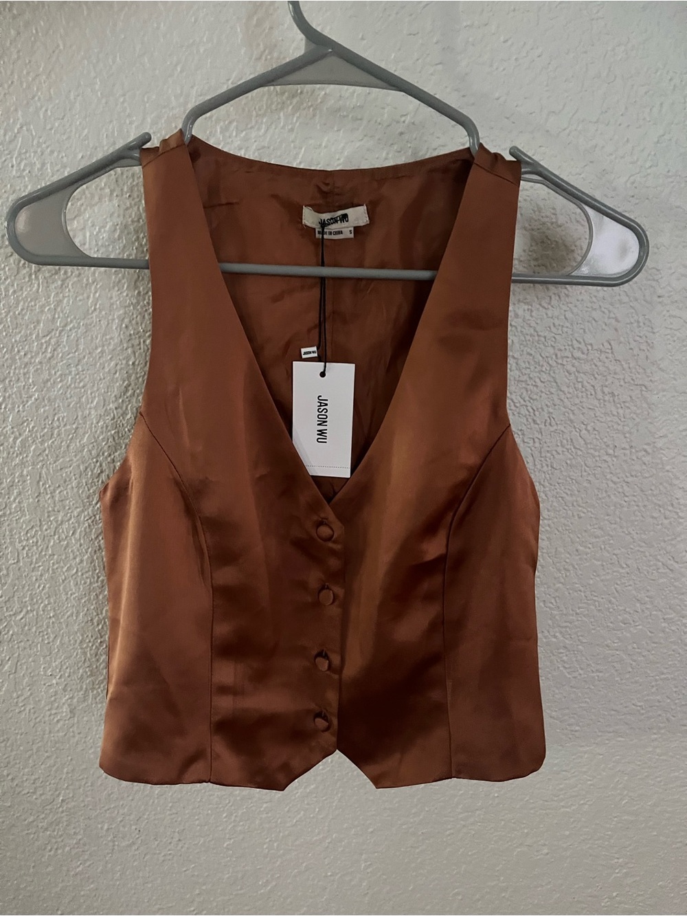 Jason Wu Copper Satin Button-Front Cropped Vest